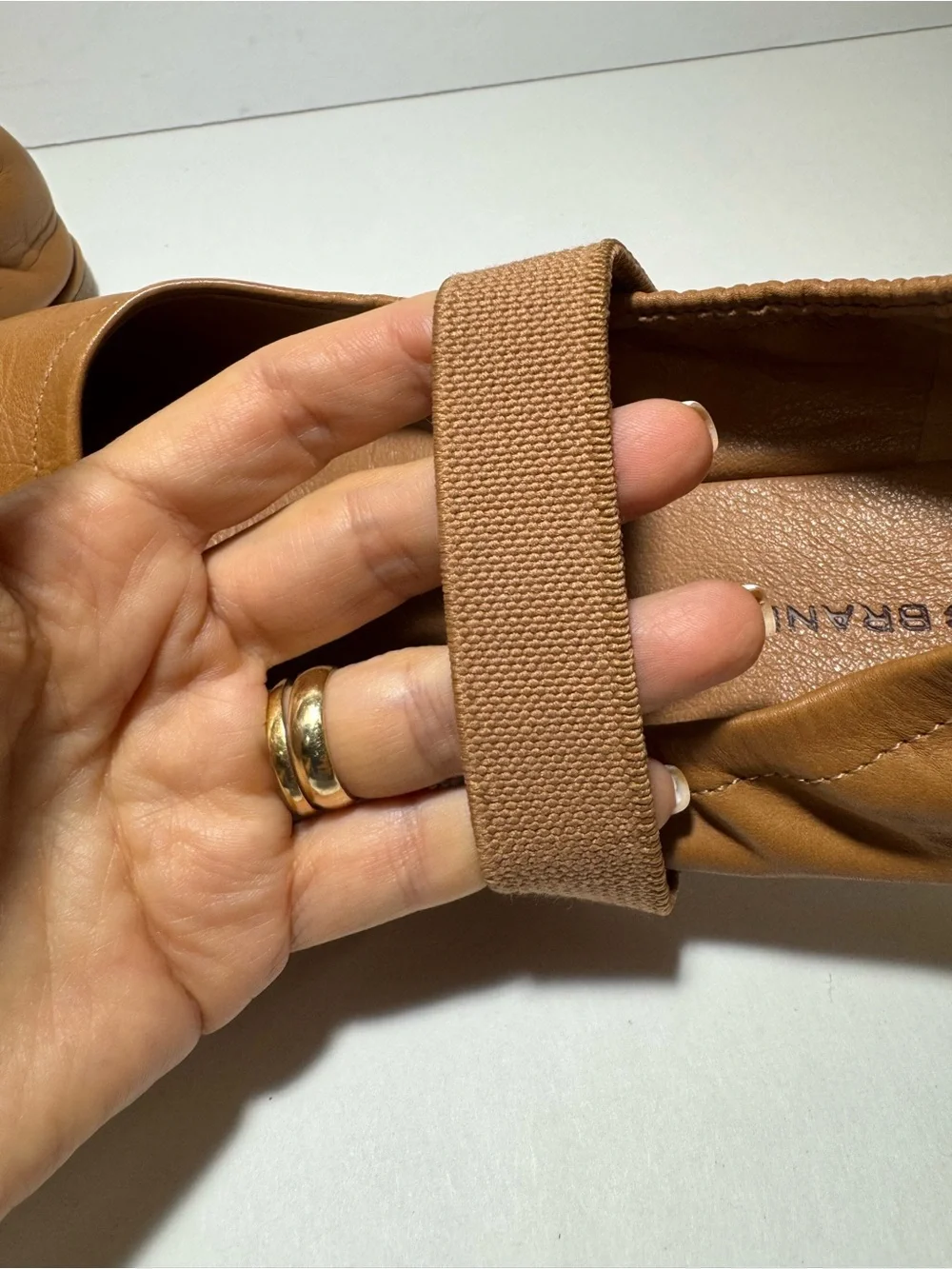 Lucky Brand Walnen Mary Jane Tan Leather Ballet Flats Elastic Strap Size 8.5